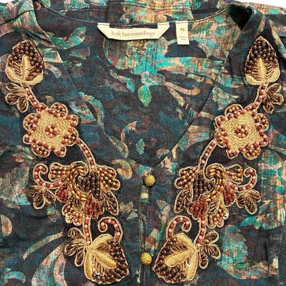 Soft Surroundings Top Sz Small Petite Del Bosque Tunic Starry Night Gold Beaded - Picture 4 of 7